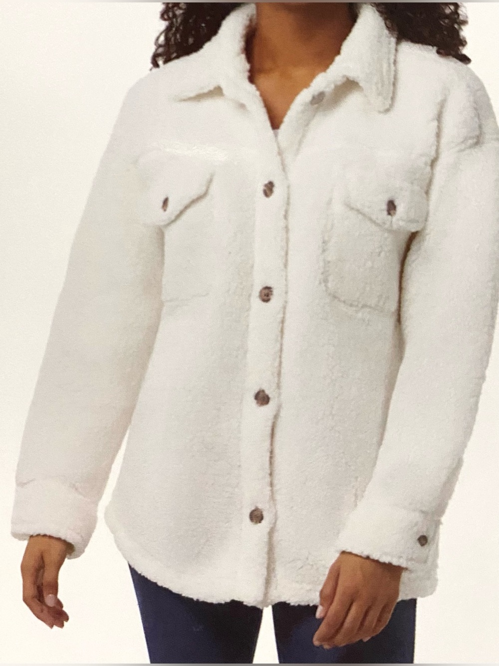 32 Degree Heat Womens XL/XXL Button Down Sherpa Fleece Cream Jacket Boho Fall